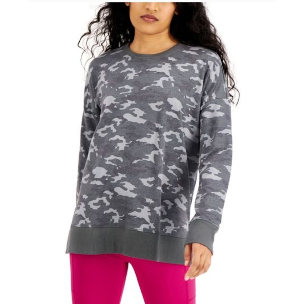 allbrand365  Ideology Womens Medium Camo Print Sweatshirt Top Shirt Gray Black